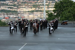 The BRNC volunteer band beating the retreat photo copyright Tim Wright taken at  and featuring the  class