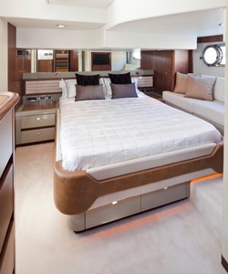The full-beam master cabin with Euro design Queen bed features an opening porthole with flyscreen making the master suite light and airy photo copyright Stephen Milne taken at  and featuring the  class
