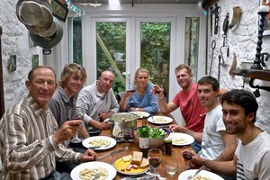 Dinner with friends. Three current world champions at the table (470M, Laser Radial & Star) photo copyright  Victor Kovalenko taken at  and featuring the  class