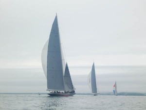 J class Valsheda makes her way to the finish line on a fog marred Race 2 of UK Series, Falmouth photo copyright J Class Association taken at  and featuring the  class