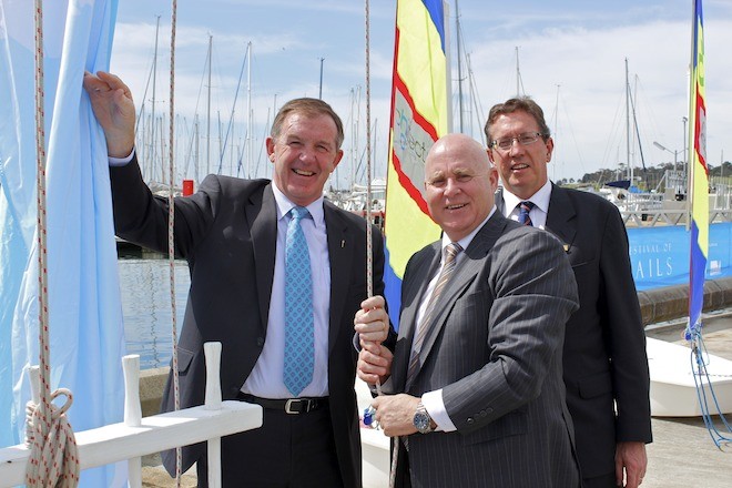 The Hon. Hugh Delahunty, Minister for Sport and Recreation with City of Greater Geelong Mayor John Mitchell and RGYC Commodore Andrew Neilson - Festival of Sails 2013 Launch, Royal Geelong Yacht Club © Teri Dodds http://www.teridodds.com