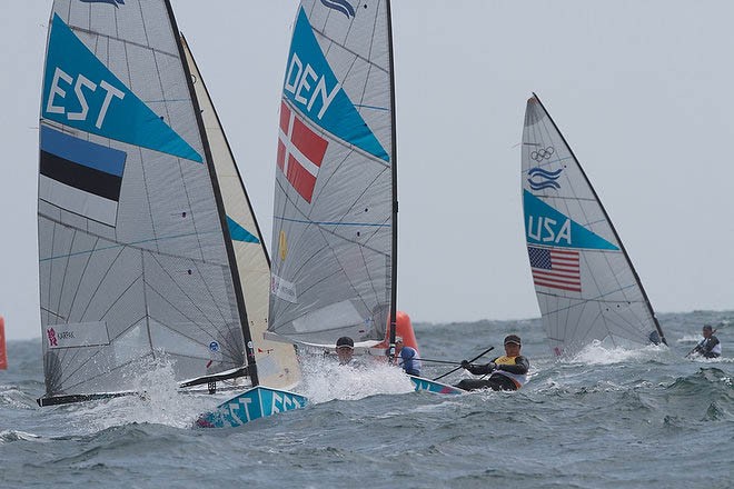 EST, DEN, and USA Finn sailors - London 2012 Olympic Sailing Competition © Ingrid Abery http://www.ingridabery.com