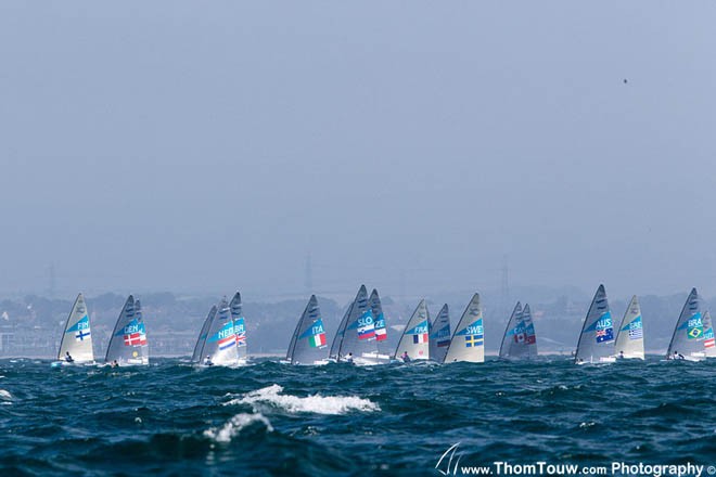 Finn fleet - London 2012 Olympic Sailing Competition © Thom Touw http://www.thomtouw.com