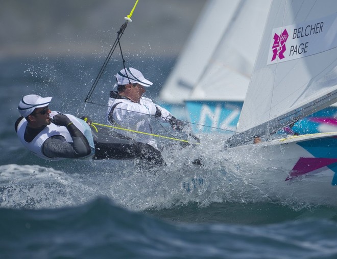 Mathew Belcher and Malcolm Page (AUS) competing in the Men’s Two Person Dinghy (470) event in The London 2012 Olympic Sailing Competition. © onEdition http://www.onEdition.com