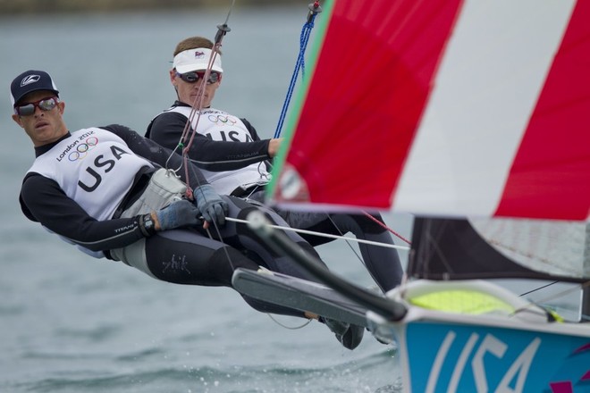 Erik Storck and Trevor Moore (USA) competing in the Men’s Skiff (49er) event in 2012 Olympic Sailing Competition. © onEdition http://www.onEdition.com