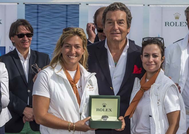 Prizegiving Ceremony at La Citadelle.<br />
Philippe Schaeffer, Director of Rolex France, awards a Rolex Timepiece to Allegra and Alessandra Gucci, owner of AVEL ©  Rolex / Carlo Borlenghi http://www.carloborlenghi.net