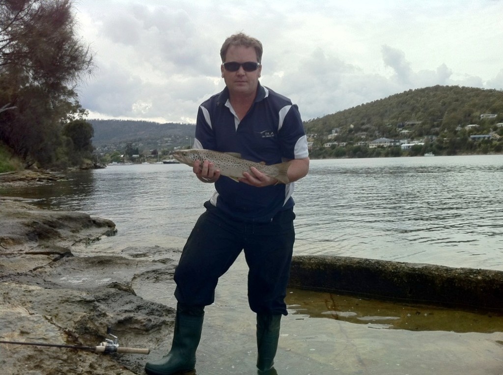 Ted with a Derwent River sea runner. photo copyright Carl Hyland taken at  and featuring the  class