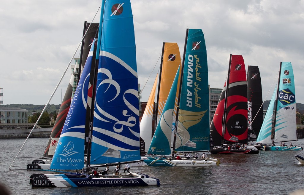 The start line at the Extreme Sailing Series Cardiff © Lloyd Images http://lloydimagesgallery.photoshelter.com/