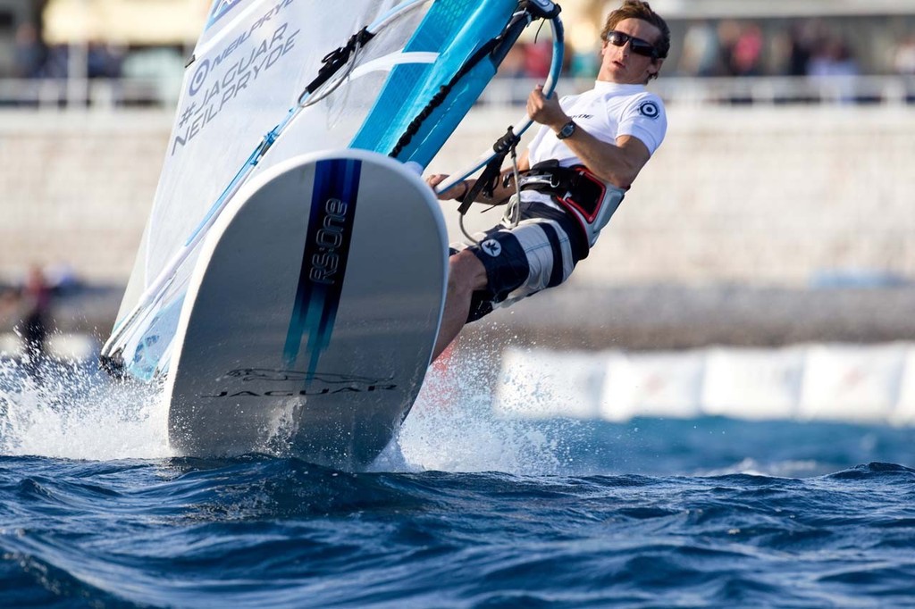 Current RS:X World Champion and Olympic medallist, Julien Bontemps competes in Nice at the Jaguar Neil Pryde Racing Series. © Lloyd Images http://lloydimagesgallery.photoshelter.com/