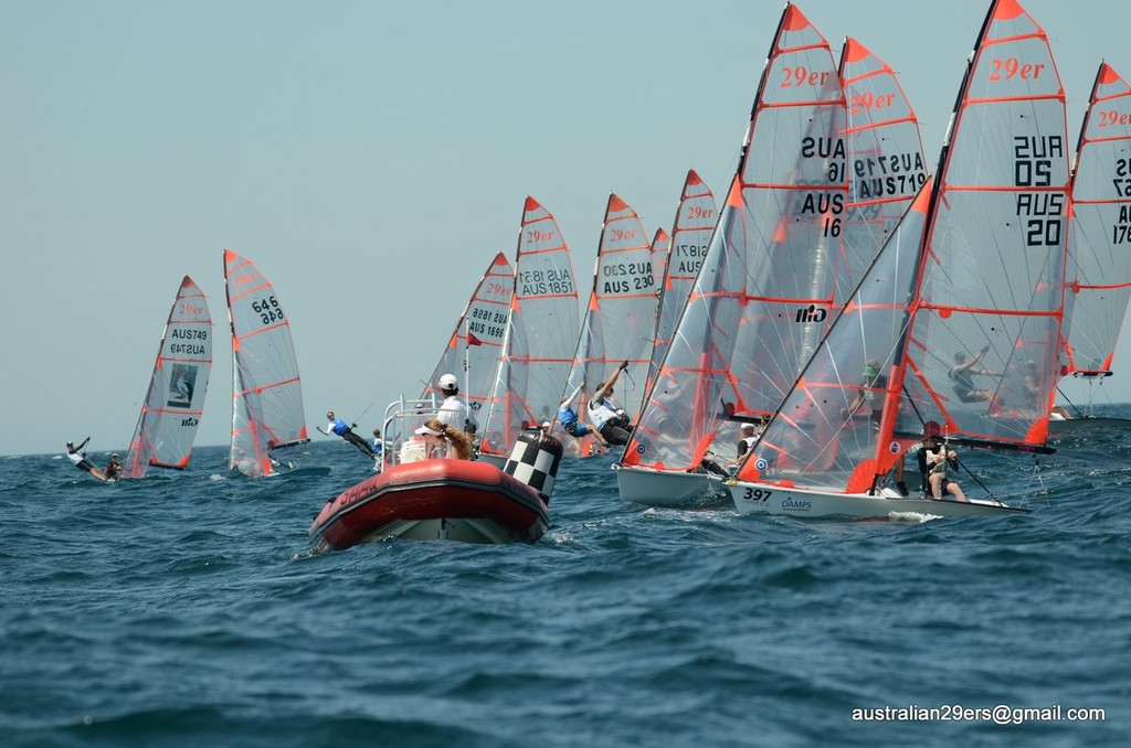 Start Race 1 Off Shore  - 2012 QLD 29er Class Championship photo copyright David Price taken at  and featuring the  class