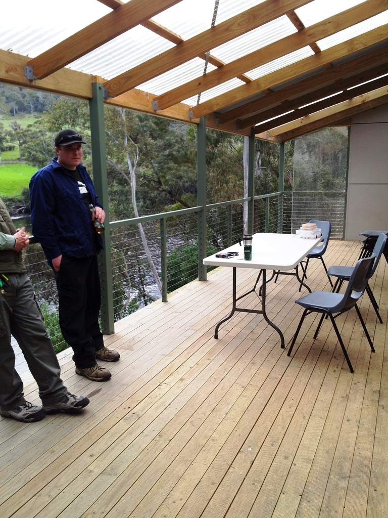 The deck overlooking the Huon River. © Carl Hyland