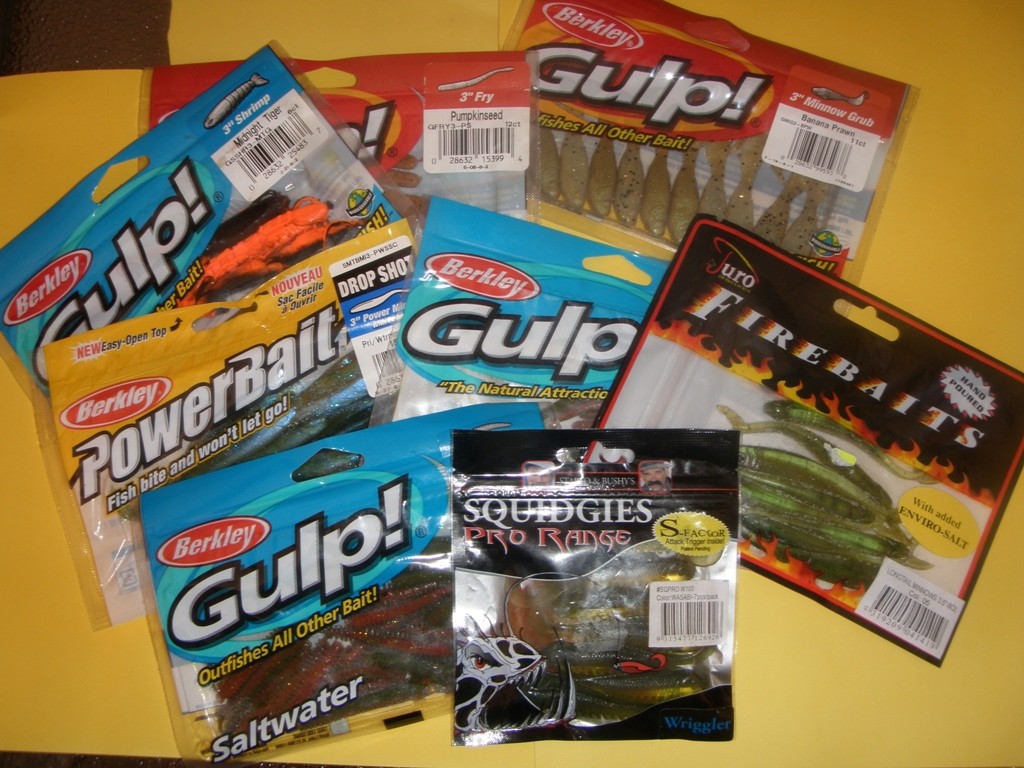 A selection of soft plastics that the author uses when it comes to targeting dusky flathead photo copyright Gary Brown taken at  and featuring the  class