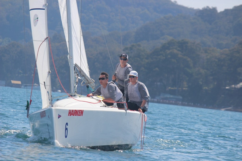 Dave Hazard leads the way in the final - 20th Harken International Youth Match Racing Championships photo copyright Damian Devine taken at  and featuring the  class