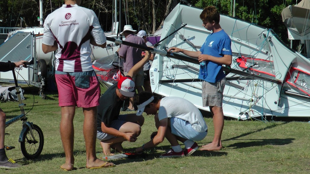 29er Rigging Area SYC - 2012 QLD 29er Class Championship photo copyright David Price taken at  and featuring the  class