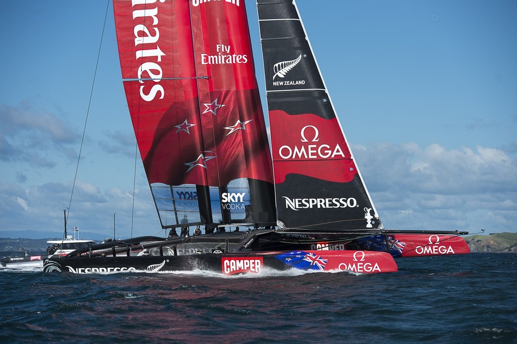 Emirates Team  New Zealand take the AC72 out for its third day of testing on the Hauraki Gulf. 9/8/2012 photo copyright Chris Cameron/ETNZ http://www.chriscameron.co.nz taken at  and featuring the  class
