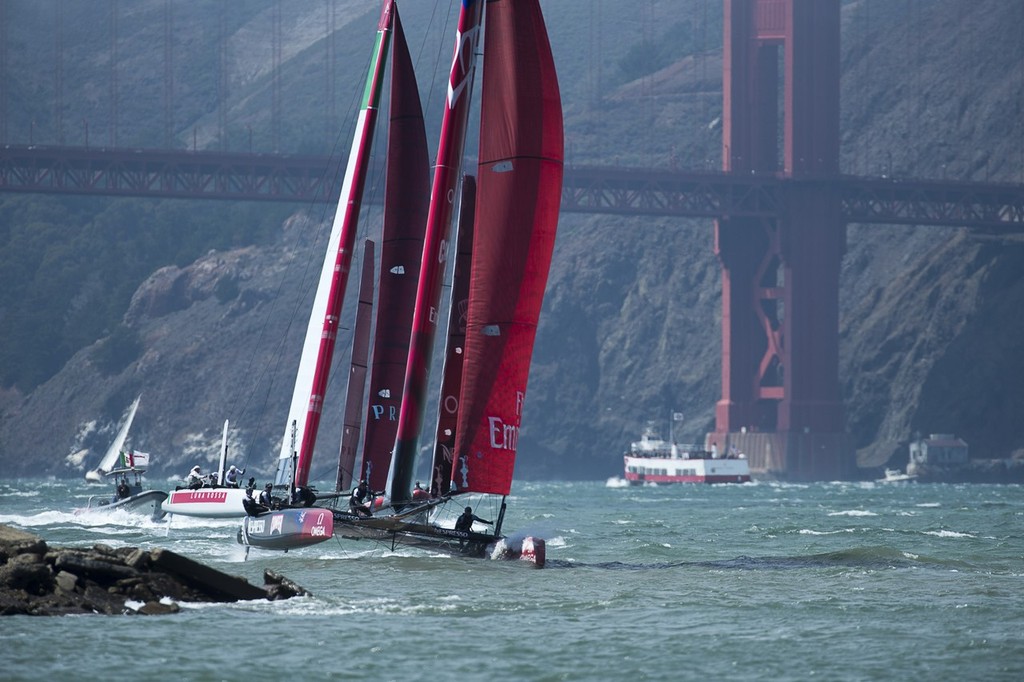 Emirates Team NZ and Luna Rossa working up in San Francisco photo copyright Chris Cameron/ETNZ http://www.chriscameron.co.nz taken at  and featuring the  class
