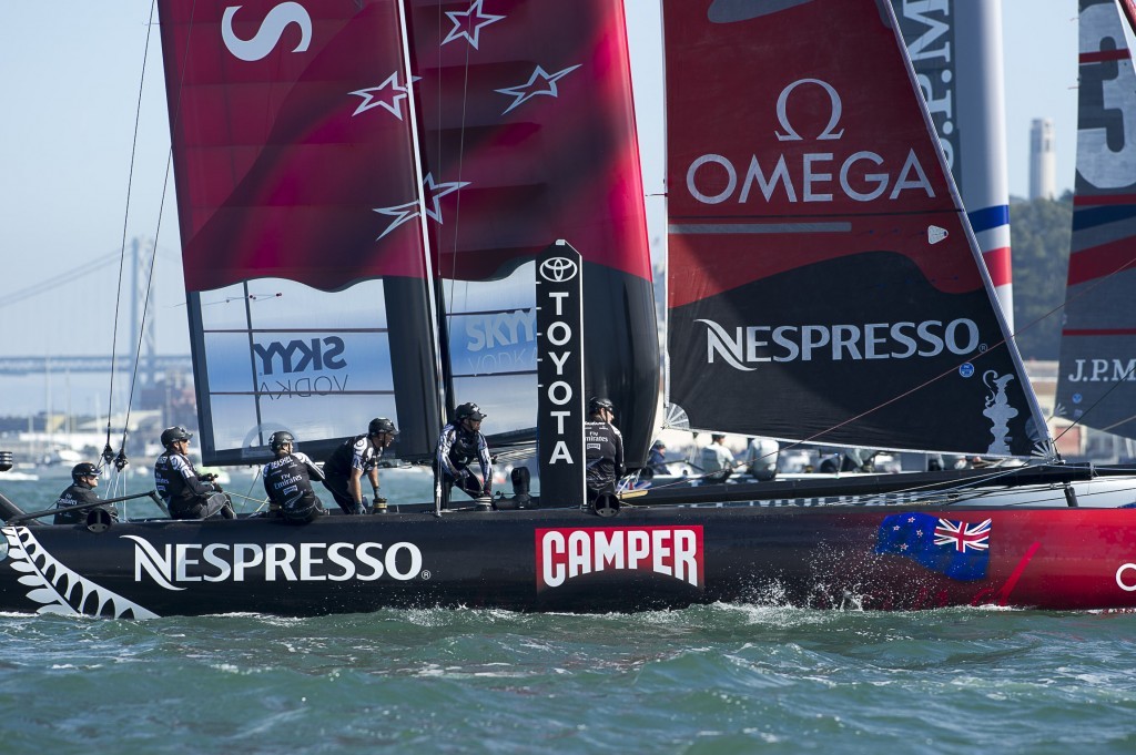 Emirates Team New Zealand sailing in the last fleet race of the America&rsquo;s Cup World Series, San Francisco regatta. photo copyright Chris Cameron/ETNZ http://www.chriscameron.co.nz taken at  and featuring the  class