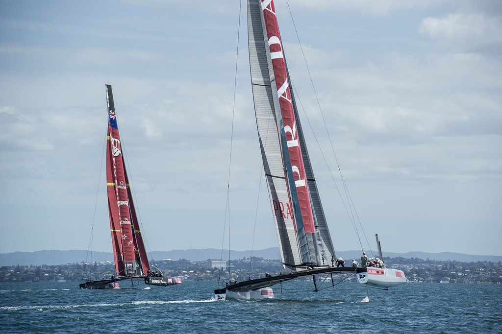 Lunna Rossa and Emirates Team New Zealand in the second race between AC72s. Hauraki Gulf. Auckland. 20/11/2012 photo copyright Chris Cameron/ETNZ http://www.chriscameron.co.nz taken at  and featuring the  class