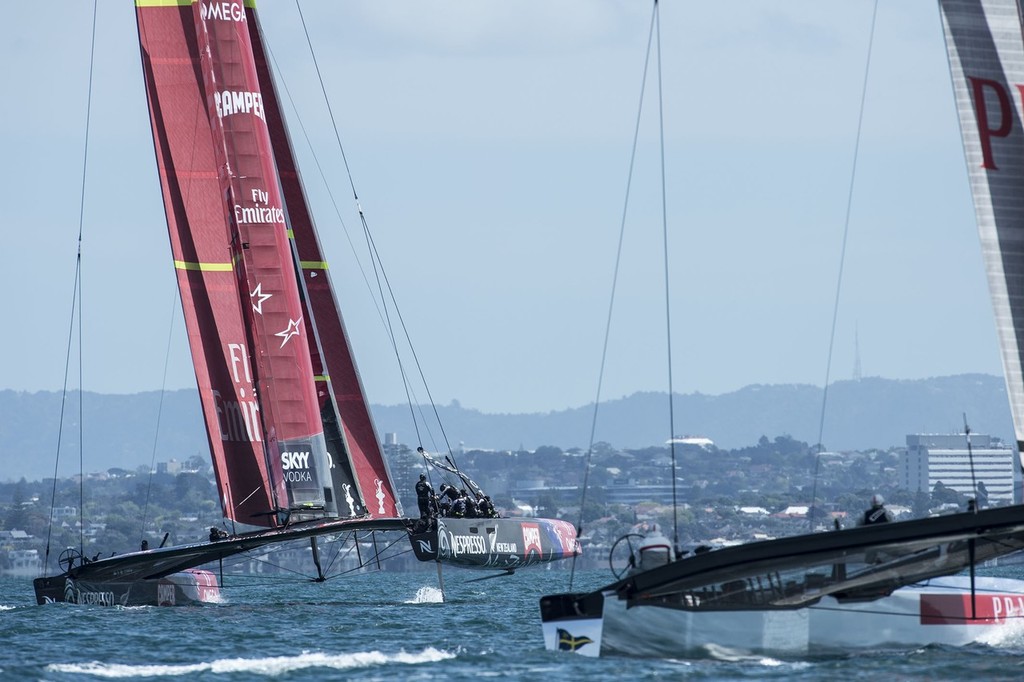 Luna Rossa and Emirates Team New Zealand in the second race between AC72s. Hauraki Gulf. Auckland. 20/11/2012 photo copyright Chris Cameron/ETNZ http://www.chriscameron.co.nz taken at  and featuring the  class