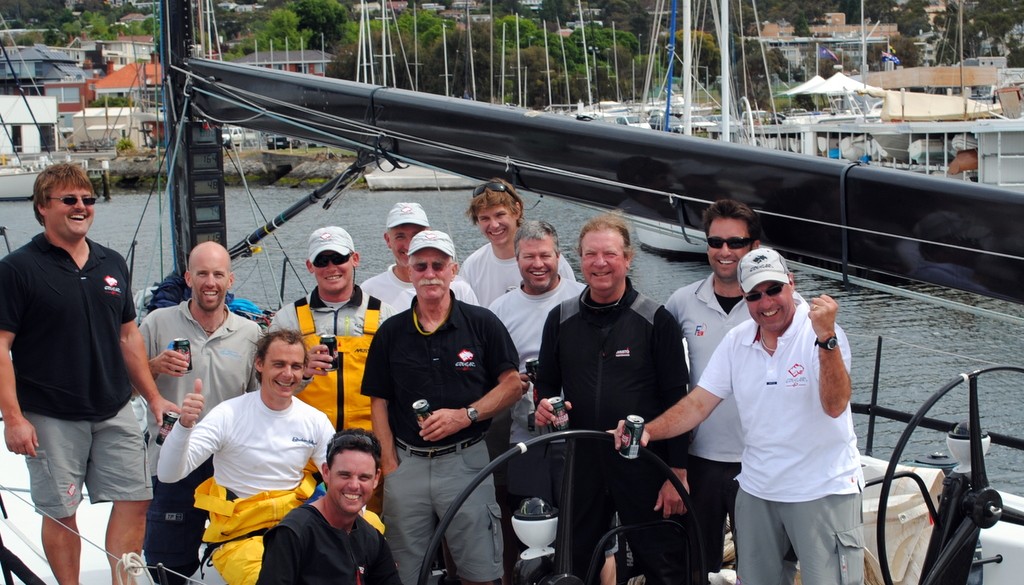 The crew of Cougar II celebrate the record breaking win in the Maria Island Race 2012 photo copyright Rob Cruse taken at  and featuring the  class