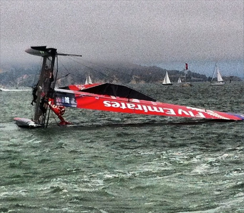 Emirates Team NZ capsized in San Francisco photo copyright SW taken at  and featuring the  class