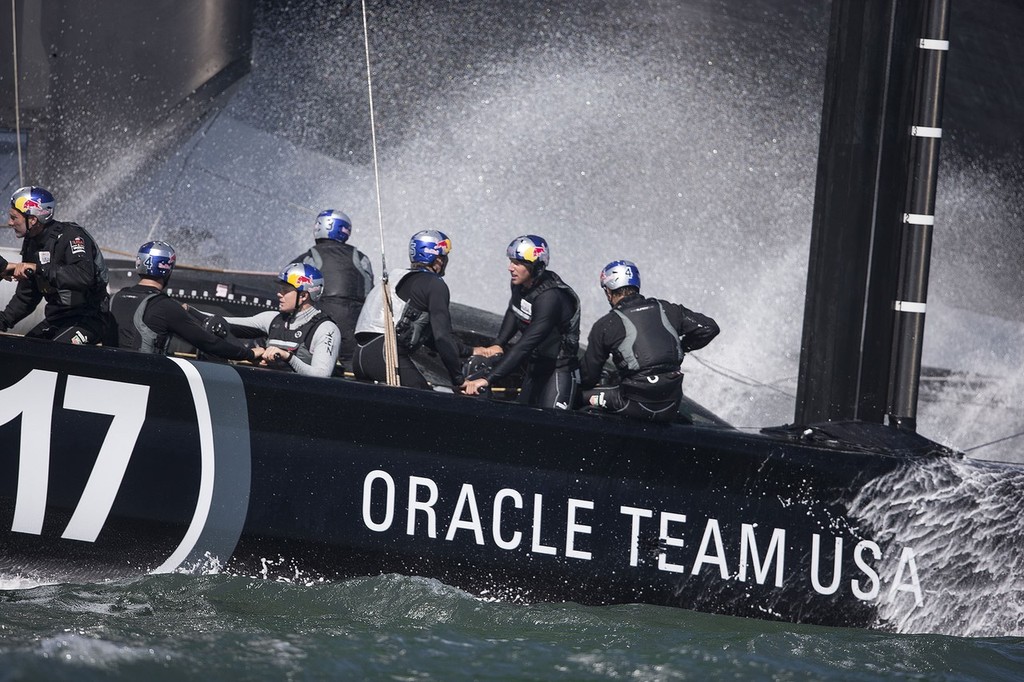 17/10/2012 - San Francisco (USA,CA) 34th America's Cup - ORACLE Team USA AC 72 capsizes during training in San Francisco Bay and is pushed out of the bay by the tide current as the team try to salvage the platform. - Oracle Team USA capsize AC72 Oct 16, 2012 photo copyright Guilain Grenier Oracle Team USA http://www.oracleteamusamedia.com/ taken at  and featuring the  class
