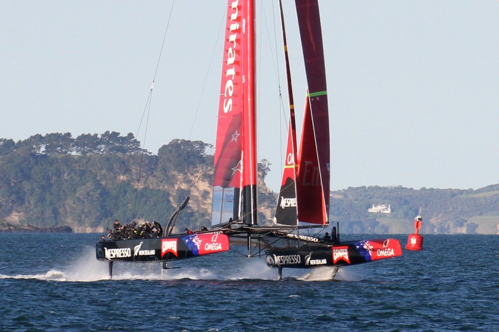 IMG 8400 - Emirates Team NZ settles down, Windward rudder back in water, but gennaker still not fully setting. photo copyright Richard Gladwell www.photosport.co.nz taken at  and featuring the  class