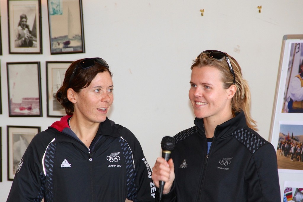 Jo Aleh and Olivia Powrie talk to the young sailors  at Kohimaramara Yacht Club  Sunday Sptember 23, 2012 . Photo: Richard Gladwell / photosport.co.nz photo copyright Richard Gladwell www.photosport.co.nz taken at  and featuring the  class