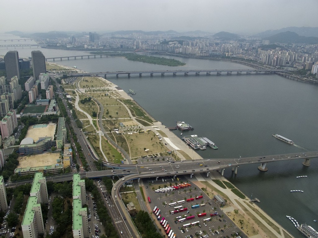 The Han River is big, and goes through the middle of Seoul - pop, more than 10m. photo copyright Guy Nowell http://www.guynowell.com taken at  and featuring the  class