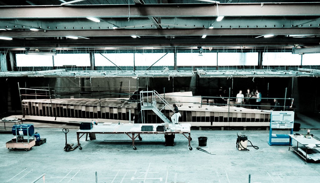 A mock up deck constructed from plywood being used by experts to position deck hardware on the new Volvo 65-feet one design at Multiplast, France. photo copyright Volvo Ocean Race http://www.volvooceanrace.com taken at  and featuring the  class