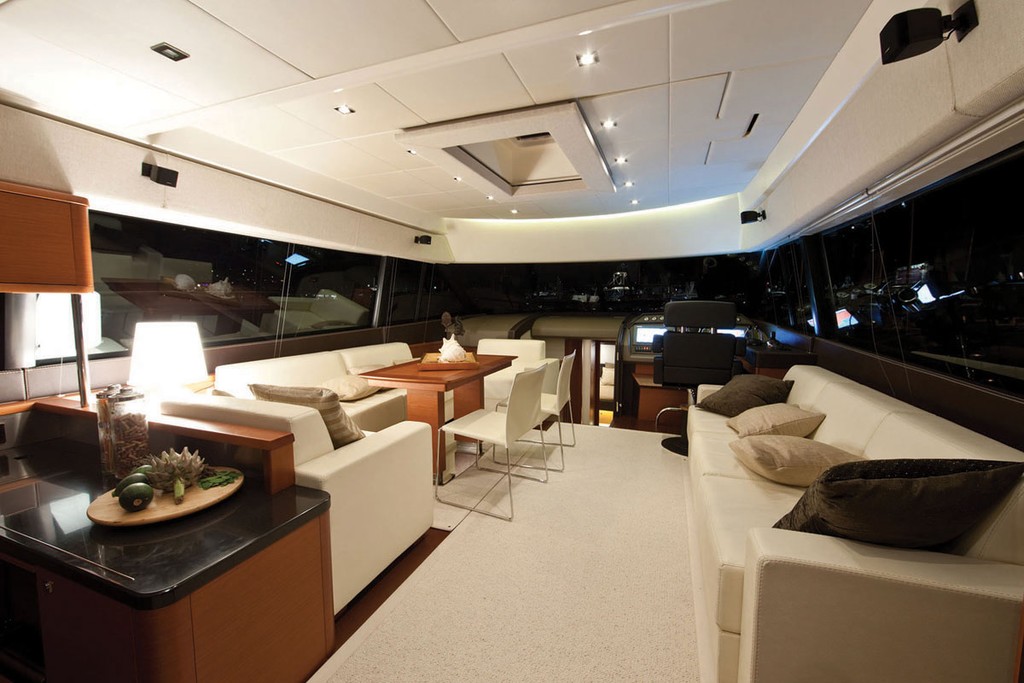 The luxurious living area of the Prestige 620 photo copyright Prestige Motor Yachts taken at  and featuring the  class