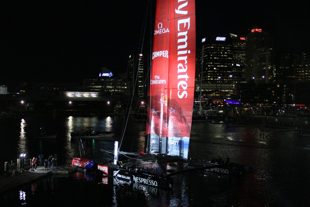 Launch Rehearsal - Emirates Team NZ AC72 - Viaduct Harbour, Auckland, New Zealand photo copyright Richard Gladwell www.photosport.co.nz taken at  and featuring the  class