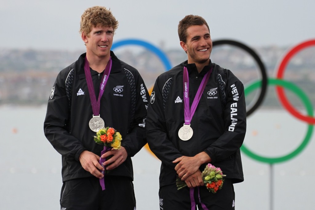  August 8, 2012 - Weymouth, England -Burling and Tuke after their Gold Medal presentation photo copyright Richard Gladwell www.photosport.co.nz taken at  and featuring the  class