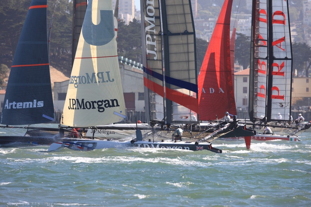 Ben Ainslie racing and Luna Rossa - America&rsquo;s Cup World Series San Francisco 2012 August, Race Day 3 photo copyright ACEA - Photo Gilles Martin-Raget http://photo.americascup.com/ taken at  and featuring the  class