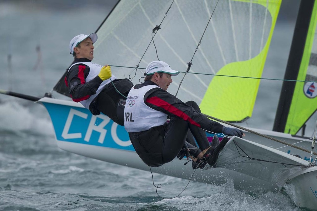 Ryan Seaton and Matt McGovern (IRL) competing in the Men’s Skiff (49er) event in The London 2012 Olympic Sailing Competition. © onEdition http://www.onEdition.com