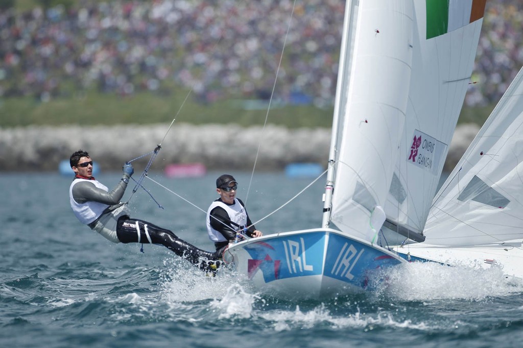 Gerald Owens and Scott Flanigan (IRL) competing in the Men’s Two Person Dinghy (470) event in The London 2012 Olympic Sailing Competition. © onEdition http://www.onEdition.com