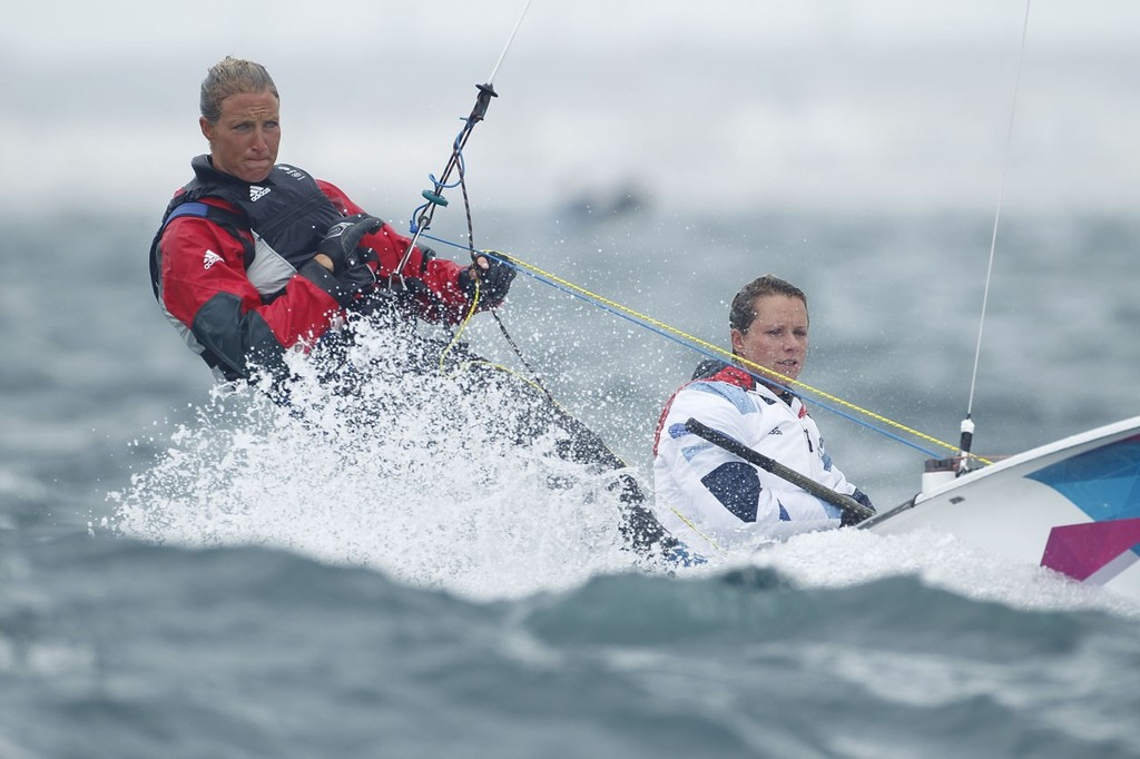 Hannah Mills and Saskia Clark (GBR) competing in the Women’s Two Person Dinghy (470) event in The London 2012 Olympic Sailing Competition. © onEdition http://www.onEdition.com