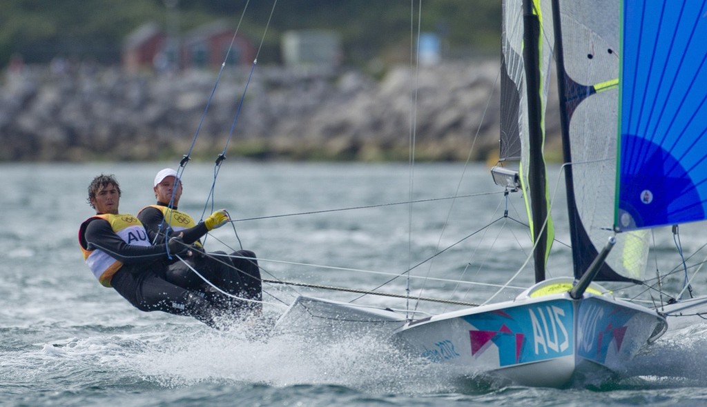 Nathan Outerridge and Iain Jensen (AUS) competing in the Men’s Skiff (49er) event in The London 2012 Olympic Sailing Competition. © onEdition http://www.onEdition.com