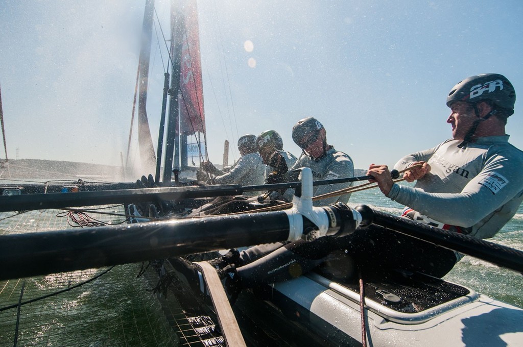 Team J.P. Morgan BAR racing in San Francisco, CA - 2012 America's Cup World Series San Francisco photo copyright Jen Edney / Team J.P. Morgan BAR taken at  and featuring the  class