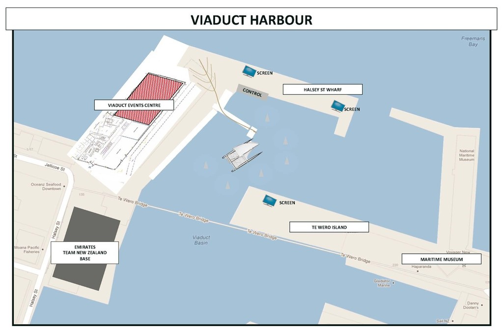Viaduct Harbour Event Diagram - AC 72 Launch July 21, 2012 - Ceremoniy starts at 5.30pm photo copyright Emirates Team New Zealand http://www.etnzblog.com taken at  and featuring the  class