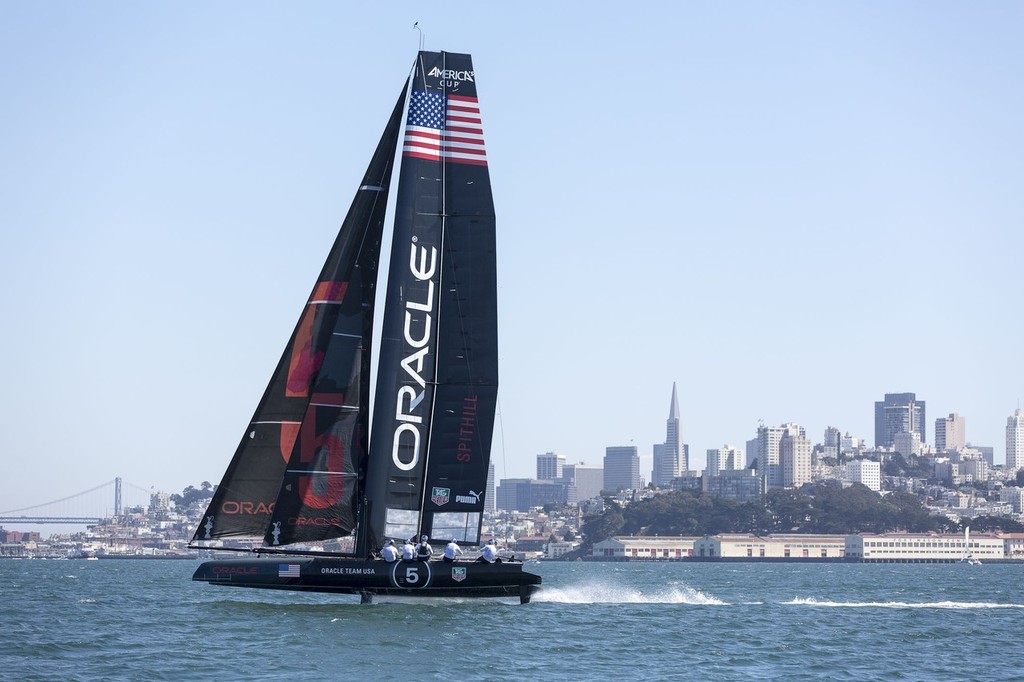 AC45&rsquo;s foiling on San Francisco - September 7, 2012 photo copyright Guilain Grenier Oracle Team USA http://www.oracleteamusamedia.com/ taken at  and featuring the  class