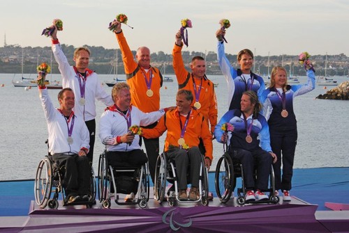 Sonar medalists - Day 5 of the 2012 Paralympics at Portland  © David Staley - IFDS 