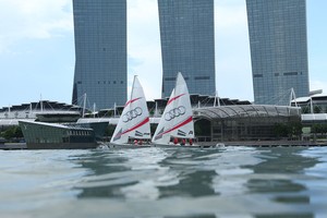Sailing under the iconic Marina Bay Sands - Asia Pacific Student Cup 2012 photo copyright Howie Choo taken at  and featuring the  class
