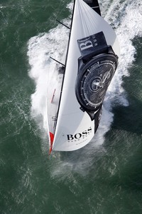 Aerial photo-shoot of the IMOCA Open 60 Alex Thomson Racing Hugo Boss during a training session before the VendÈe Globe in the English Channel..The VendÈe Globe is a round-the-world single-handed yacht race, sailed non-stop and without assistance. photo copyright Christophe Launay taken at  and featuring the  class