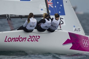 Olivia Price, Nina Curtis and Lucinda Whitty (AUS) competing in the London Olympics 2012. photo copyright onEdition http://www.onEdition.com taken at  and featuring the  class