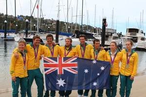 Australia's sailing medallists at Middle Harbour Yacht Club on Wednesday - Photo Michelle Kearney photo copyright SW taken at  and featuring the  class
