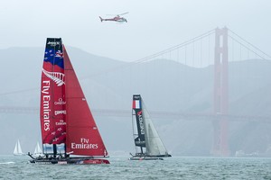 Emirates Team New Zealand and Energy Team race their Quarter final on day two of the America's Cup World Series, San Francisco. 4/10/2012 photo copyright Chris Cameron/ETNZ http://www.chriscameron.co.nz taken at  and featuring the  class