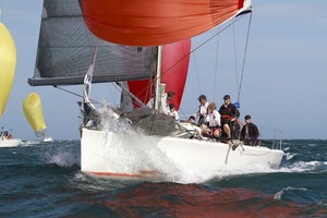 One of the Sydney 38s, Clockwork, giving it plenty heading downhill. - Club Marine Series 2012/2013, Melbourne, Australia photo copyright Teri Dodds http://www.teridodds.com taken at  and featuring the  class