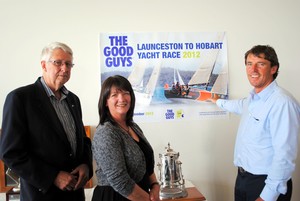 Melbourne yachtsman David Ellis points out his yacht Audi Penfold Sports on the poster for the L2H to Peter Newman and Donelda Niles from the Tamar Yacht Club. photo copyright Rob Cruse taken at  and featuring the  class