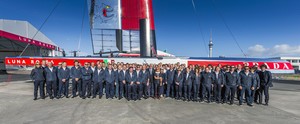 Launch of the new Luna Rossa AC72 wingsailed catamaran on Friday, Oct. 26, 2012, in Auckland, New Zealand. 
The Luna Rossa catamaran, skippered by Max Sirena, is the Italian Challenger to the 34th America's Cup that will be held in San Francisco in 2013.
The team with Miuccia Prada and Patrizio Bertelli, Team Principal Luna Rossa Challenge 2013.
(Photo: LUNA ROSSA / Carlo Borlenghi) - Luna Rossa 2012 launch in Auckland photo copyright Luna Rossa/Studio Borlenghi taken at  and featuring the  class